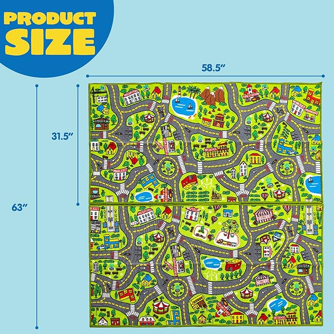 JOYIN 2 Pack Playmat City Life Carpet for Kids Age 3+, Jumbo Play Room Rug, City Pretend Play - LeafyLoom