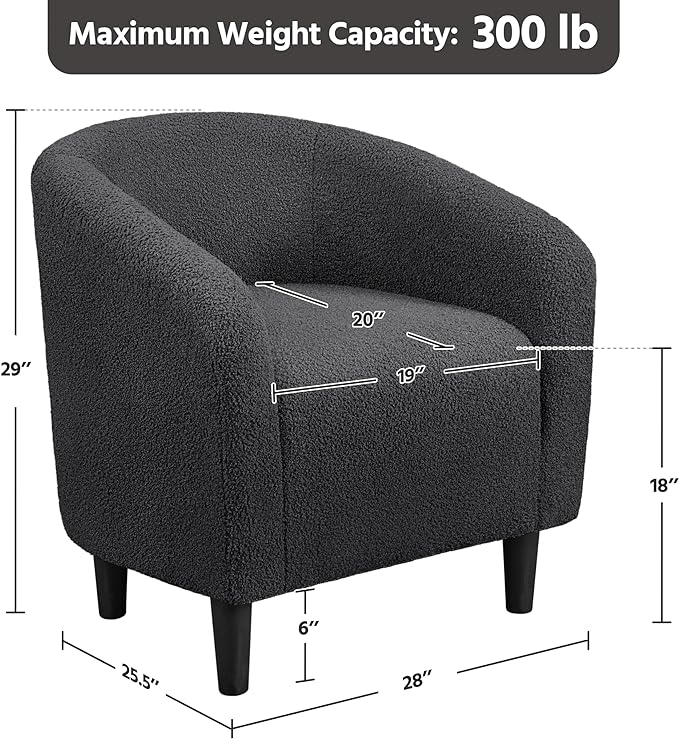 Yaheetech Accent Chairs Set of 2, Furry Living Room Chairs, Sherpa Barrel Chairs with Cozy Soft Padded, Boucle Fabric Armchais for Living Room Bedroom Reception Room Office, Dark Gray - LeafyLoom