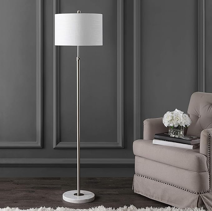 JONATHAN Y JYL3022C June 65" Adjustable Metal/Marble LED Floor Lamp, Modern, Contemporary, Elegant, Glam, Office, Living Room, Family Room, Dining Room, Bedroom, Hallway, Foyer, Chrome - LeafyLoom