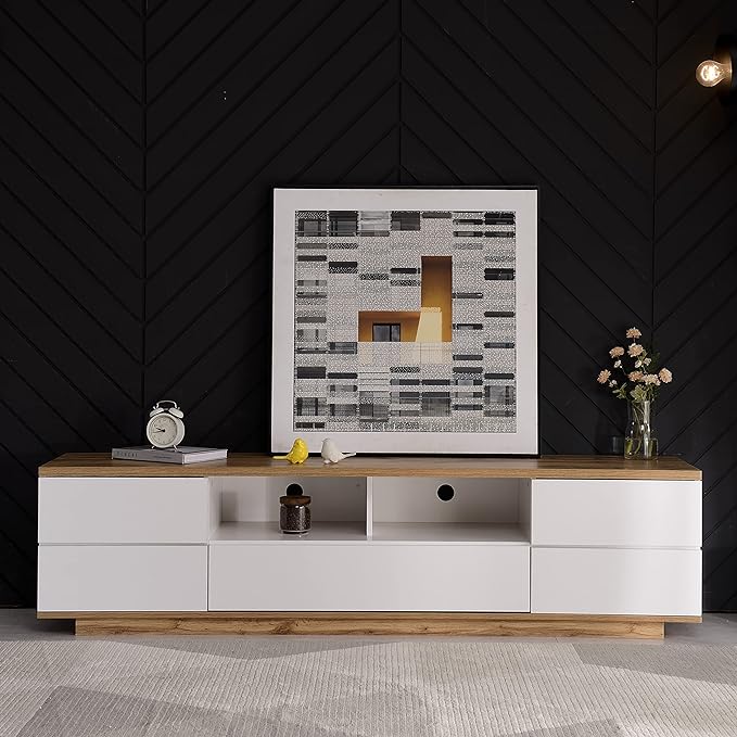 NicBex TV Stand for 80 Inch TV Modern TV Media Console Table with Large Storage Cabinet, Door Rebound Device,Entertainment Center with Storage for Living Room,Bedroom,70.8 Inch,White - LeafyLoom