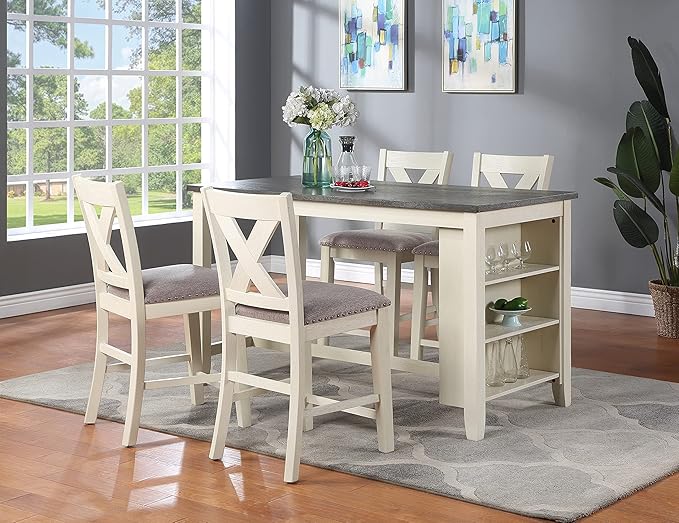 NicBex 60Inch Rectangular Dining Table,Counter Height Kitchen Table with Solid Wood Tabletop and Storage Shelves for 4 to 6,Dining Room Table for Kitchen,Small Space,Dining Living Room,Off White - LeafyLoom