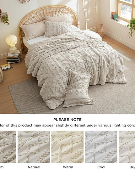 Bedsure Tufted Boho Comforter Set California King - Linen Boho Bedding Comforter Set, 3 Pieces Farmhouse Shabby Chic Embroidery Bed Set, Soft Jacquard Comforter for Women Men Girls - LeafyLoom