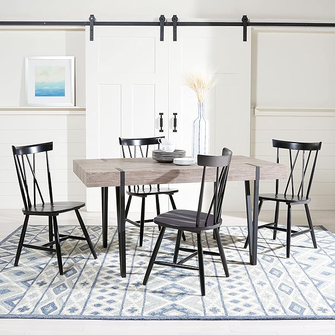 SAFAVIEH Home Collection Alyssa Mid-Century Rustic Industrial Grey Oak/Black Dining Room Table DTB7000C, 0 - LeafyLoom