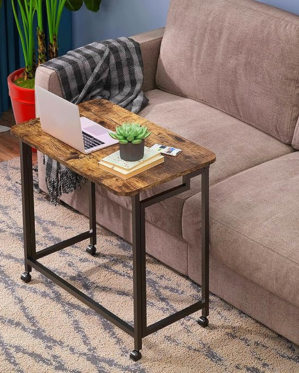 4NM 23.6" Mobile Small Folding Desk, Adjustable Rolling Compact Laptop Cart Desk, Couch Desk, Bed Desk for Laptop for Small Space Offices - Rustic Brown and Black - LeafyLoom