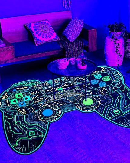 Gaming Rug for Boys Room Decor, Gamer Rugs Glow in The Blacklight Video Game Carpet Teens Playroom Non-Slip Area Rug Game Bedroom Floor Casual Mat (60"x39") - LeafyLoom