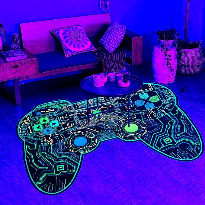 Gaming Rug for Boys Room Decor, Gamer Rugs Glow in The Blacklight Video Game Carpet Teens Playroom Non-Slip Area Rug Game Bedroom Floor Casual Mat (60"x39") - LeafyLoom