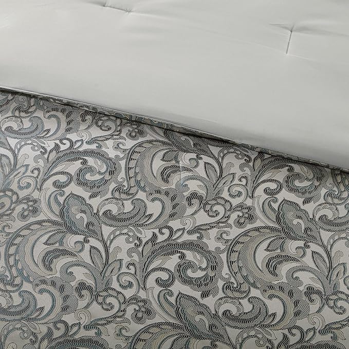 Madison Park Essentials Brystol 24 Piece Room in a Bag Faux Silk Comforter Jacquard Paisley Design Matching Curtains Down Alternative Hypoallergenic All Season Bedding-Set, King (104 in x 92 in), Teal - LeafyLoom