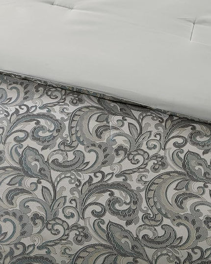 Madison Park 24 Piece Faux Silk Paisley Queen Comforter Set with Matching Curtains, Down Alternative Hypoallergenic - Teal - LeafyLoom