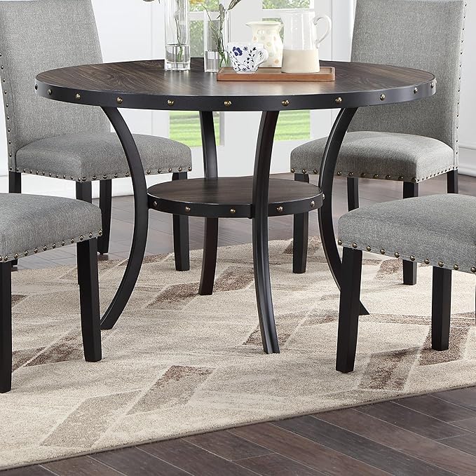 NicBex 48Inch Round Dining Table,Modern Kitchen Table with Rubber Wood MDF Tabletop and Storage Shelve for 4 to 6,Dining Room Table for Kitchen,Dining Room and Living Room,Space-Saving,Natural Wood - LeafyLoom