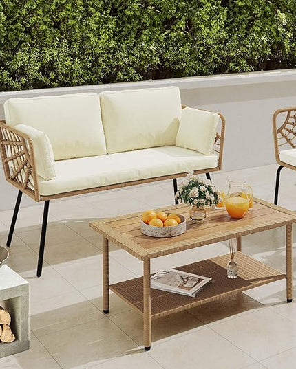 YITAHOME 2 Pieces Patio Furniture Set, All-Weather Wicker Loveseat with Thick Cushions & Rattan Table, Outdoor Conversation Set for Patio, Balcony, Backyard, Deck, Poolside - LeafyLoom
