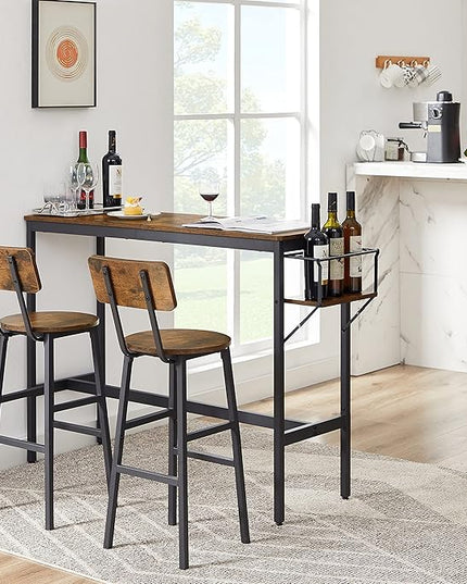 NicBex Dining Table Kitchen Table and Chairs 2 Person Dining Table Set Bar Table Set with Metal Frame and Wine Bottle Storage Rack for Dining Room and Restaurant, Rustic Brown - LeafyLoom