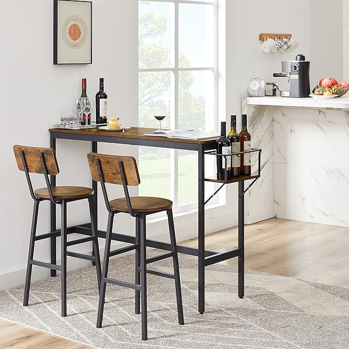 NicBex Dining Table Kitchen Table and Chairs 2 Person Dining Table Set Bar Table Set with Metal Frame and Wine Bottle Storage Rack for Dining Room and Restaurant, Rustic Brown - LeafyLoom
