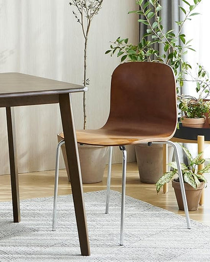 Livinia No.10 Mid-Century Modern Wooden Dining Chairs Set of 2, Contemporary Bentwood Kitchen Interior Armless Chairs with Steel Legs (Walnut) - LeafyLoom