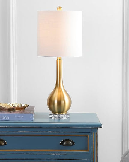JONATHAN Y JYL5010A Dylan 25" Metal/Crystal Teardrop LED Table Lamp Contemporary Transitional Bedside Desk Nightstand Lamp for Bedroom Living Room Office College Bookcase, Brass Gold - LeafyLoom