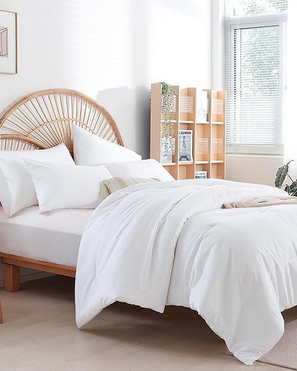 Full Size Comforter White Modern 3PCS Microfiber Full Size Comforter Sets for All Season Comforter for Men, Women and Girls Soft Lightweight Bed Comforter Set - LeafyLoom