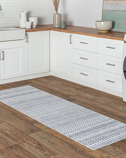nuLOOM Kira Machine Washable Tribal Geometric Ultra Thin Runner Rug, 2' 6" x 8', Grey - LeafyLoom