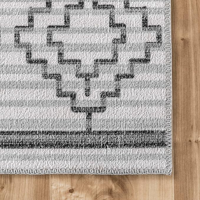 nuLOOM Bonny Diamond Striped Machine Washable Ultra Thin Area Rug, 8' x 10', Ivory - LeafyLoom