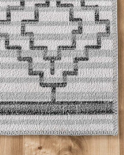 nuLOOM Bonny Diamond Striped Machine Washable Ultra Thin Area Rug, 4' x 6', Ivory - LeafyLoom