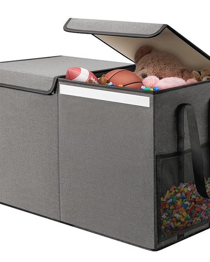 Large Toy Box for Boys Girls Toy Chest Kids Toy Storage Organizer Collapsible Toy Storage Bin Basket with Two Mesh Pockets for Nursery Playroom Bedroom Living Room Organization - LeafyLoom