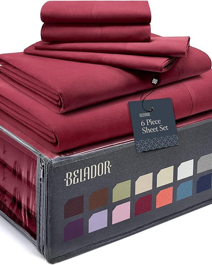 BELADOR Silky Soft Cali King Sheet Set -Luxury 6 Piece Bed Sheets for California King Size Bed, Secure-Fit Deep Pocket Sheets with Elastic, Breathable Hotel Sheets & Pillowcase Set, Wrinkle Free - LeafyLoom