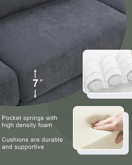 133" Corduroy 6 Seat Freely Combinable Sofa with Armrest Bags,U Shaped Indoor Solid Wood Sectional Couch w/Pillows,for Living Room,Bedroom,Apartment,Office,Lounges,Grey - LeafyLoom