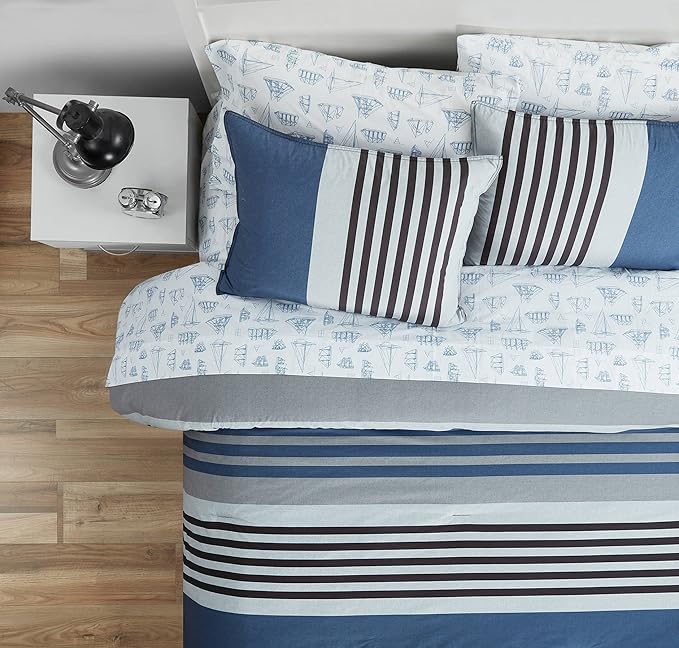 Nautica Comforter Set Cotton Reversible Bedding with Matching Sham, Home Decor for All Seasons, Dorm Room Essentials, Twin, Rendon Charcoal - LeafyLoom