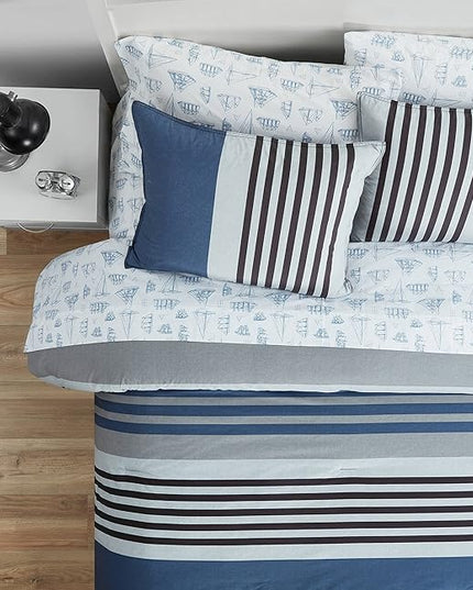 Nautica Comforter Set Cotton Reversible Bedding with Matching Shams, Home Decor for All Seasons, King, Rendon Charcoal/Blue/Grey - LeafyLoom
