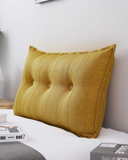 Johnear Large Headboard Pillow Cotton Linen Daybed Cushion Backrest Bolster Pillow Support Positioning Bed Sofa Rest Reading Pillow （Yellow, 39 x 3 x 20 inches） - LeafyLoom