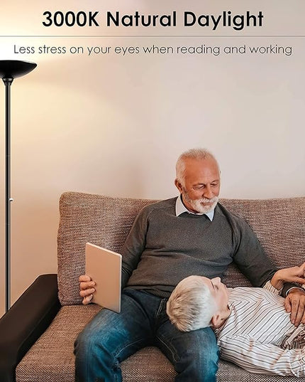 BoostArea Torchiere Floor Lamp, 24W Super Bright LED Standing Lamp, Stepless Dimmable Pole Lamp with 3000K Lighting, Rotary Switch, 70 Inch Tall Metal Modern Floor lamps for Living Room/Bedroom Black - LeafyLoom