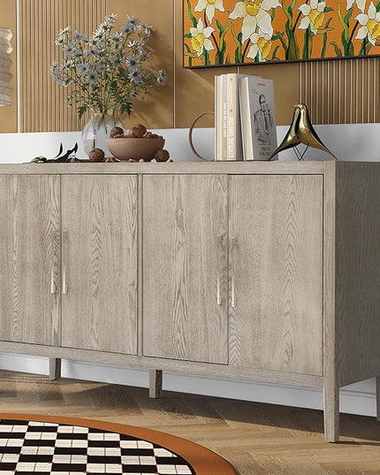 Merax Wood Sideboard Buffet Cabinet with Storage, 4 Door Farmhouse Cupboard w/Adjustable Shelves, Console Table for Kitchen, Dining/Living Room, Grey - LeafyLoom