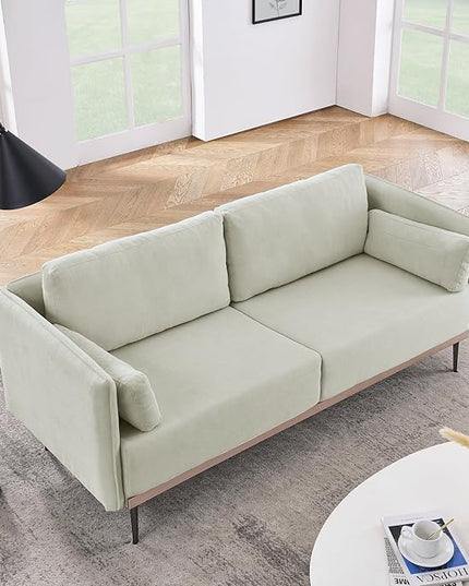 Modern Linen Upholstered 3-Seat Sofa Couch with Stainless Steel Trim and Metal Legs for Living Room, 2 Pillows Included, 72.83", Beige-119 - LeafyLoom