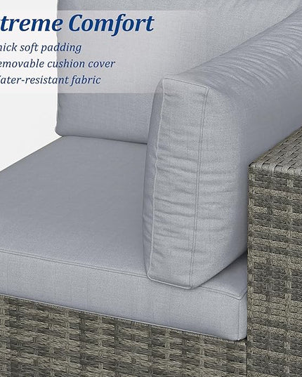 SUNVIVI OUTDOOR 7 Piece Patio Furniture Sets All Weather Gery PE Wicker Couch Sofa with Glass Table, Removable Grey Cushions - LeafyLoom
