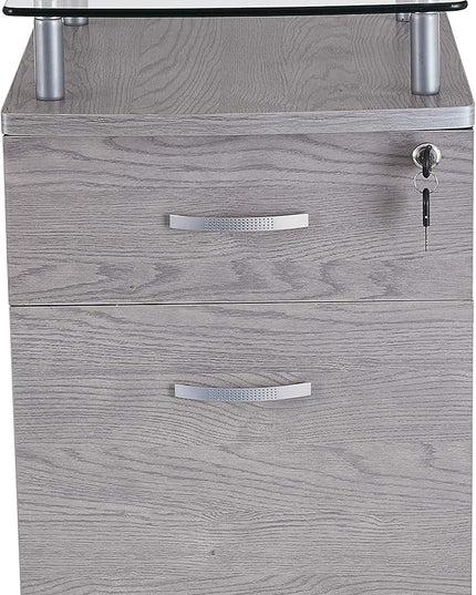 Techni Mobili Functional Storage L-Shaped Computer Desk, Grey & Rollingg File Cabinet, Regular, gray - LeafyLoom