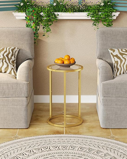 SAYGOER Round Side Table Small Gold End Table for Small Spaces Narrow Couch Night Stand Modern Bedside Table with Gold Frame for Bedroom Living Room, Easy Assembly - LeafyLoom