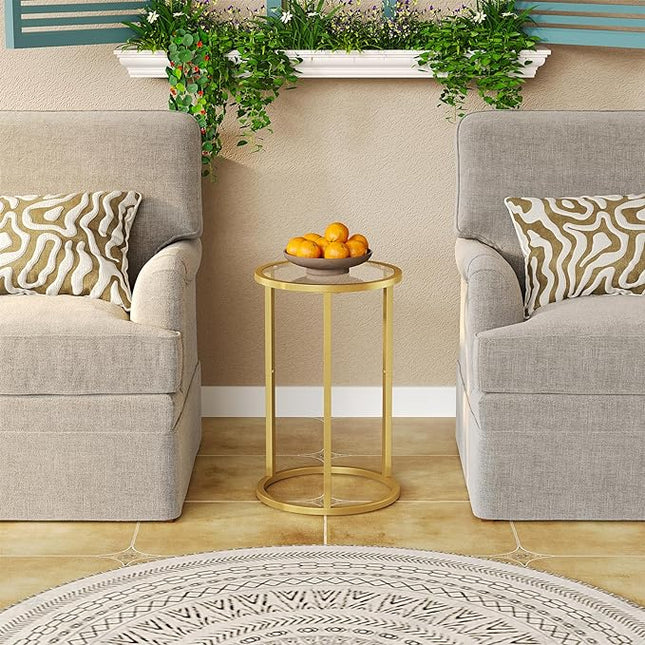 SAYGOER Round Side Table Small Gold End Table for Small Spaces Narrow Couch Night Stand Modern Bedside Table with Gold Frame for Bedroom Living Room, Easy Assembly - LeafyLoom