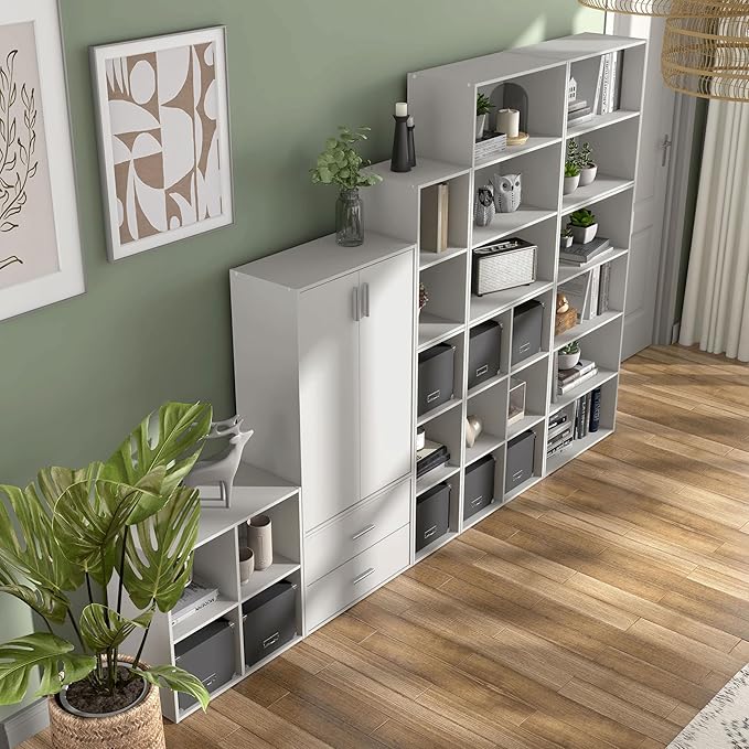 Apexa 3 Cube Storage Organizer Shelves, Stackable Wood Bookcase Fits Cubby Bins for Organization, Dorm Teen Room Decor & Home Office, White - LeafyLoom