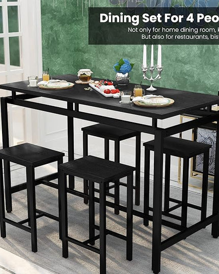 DKLGG Dinner Table Set for 4, Modern Kitchen Table and Chairs for 4 Wooden Top and Adjustable Metal Legs, Small Dining Room Table Set 5 Pieces Compact Design for Small Space - LeafyLoom