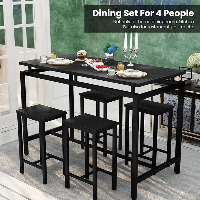 DKLGG Dinner Table Set for 4, Modern Kitchen Table and Chairs for 4 Wooden Top and Adjustable Metal Legs, Small Dining Room Table Set 5 Pieces Compact Design for Small Space - LeafyLoom