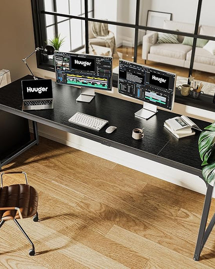 Computer Desk, 80 Inch Office Desk, Gaming Desk with Storage, Writing Desk Work Desk for Home Office, Study, Long Simple Desk, Large Legroom, Metal Frame, Black - LeafyLoom