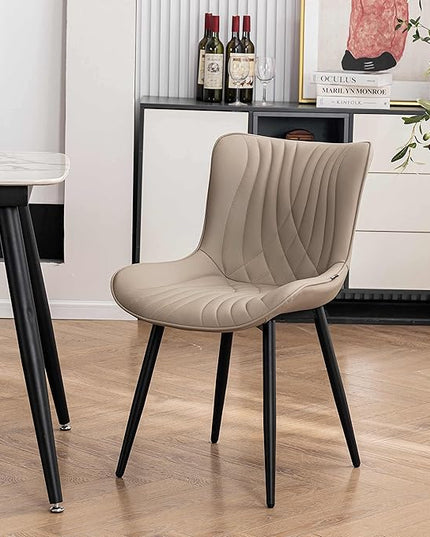 YOUTASTE Dining Chairs Set of 2 Upholstered Mid Century Modern Kitchen Dining Room Chairs Armless Faux Leather Accent Chairs Metal Vanity Lounge Chair with Back for Living Room Bedrooms,Khaki - LeafyLoom