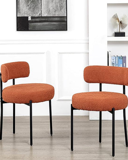 DYHOME Mid-Century Modern Dining Chairs Set of 2, Kitchen Dining Room Chairs, Comfortable Upholstered Chairs for Dining Room Kitchen Living Room with Matte Black Metal Frame, Orange - LeafyLoom