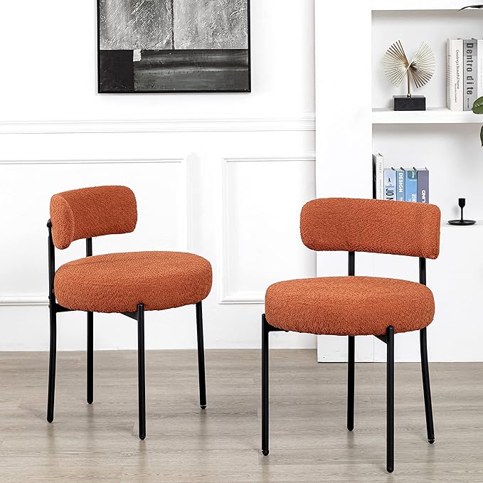 DYHOME Mid-Century Modern Dining Chairs Set of 2, Kitchen Dining Room Chairs, Comfortable Upholstered Chairs for Dining Room Kitchen Living Room with Matte Black Metal Frame, Orange - LeafyLoom