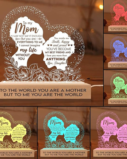 Gifts for Mom from Daughter Son, Mom Birthday Gifts 3D Illusion Lamp, Acrylic Night Light for Mom Stepmom Wife Daughter from Husband, to My Mom Gifts for Mothers Day Christmas Thanksgiving - LeafyLoom