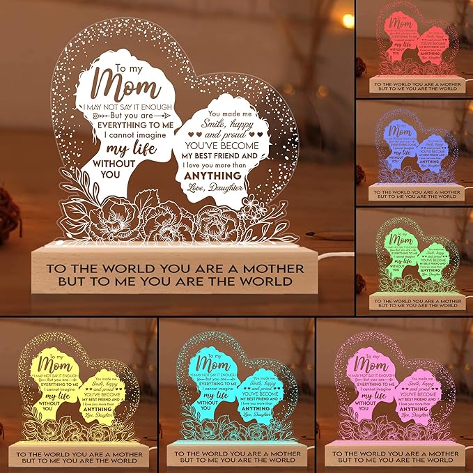 Gifts for Mom from Daughter Son, Mom Birthday Gifts 3D Illusion Lamp, Acrylic Night Light for Mom Stepmom Wife Daughter from Husband, to My Mom Gifts for Mothers Day Christmas Thanksgiving - LeafyLoom