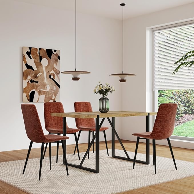 NicBex Dining Chairs Set of 4 Modern Upholstered Linen Dining Room Kitchen Chairs with Black Metal Legs,Side Chairs for Dining Room, Kitchen,Living Room, and Restaurants,Caramel - LeafyLoom