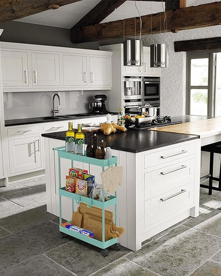 Simple Houseware Kitchen Cart Storage 3-Tier Slim/Super Narrow Shelves with Handle, 26.5'' Height/5.5'' Width for Narrow Place, Turquoise - LeafyLoom