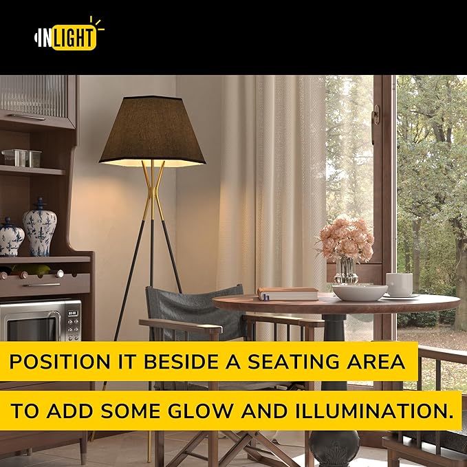 Inlight 65" Modern 1-Light Black and Gold Tripod Floor Lamp with Geometric Design Shade and Black Metal Legs, Bulb Not Included, IN-0808-1-BK - LeafyLoom