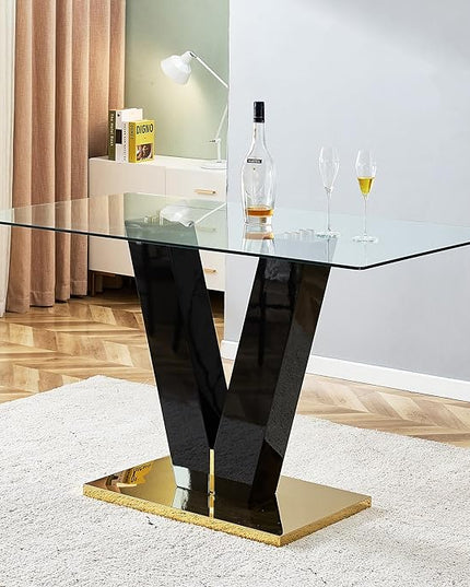 NicBex Large Modern Minimalist Rectangular Glass Dining Table for 6-8 with 0.4" Tempered Glass Tabletop and MDF Slab V-Shaped Bracket for Kitchen Dining Living Banquet Hall, Transparent - LeafyLoom