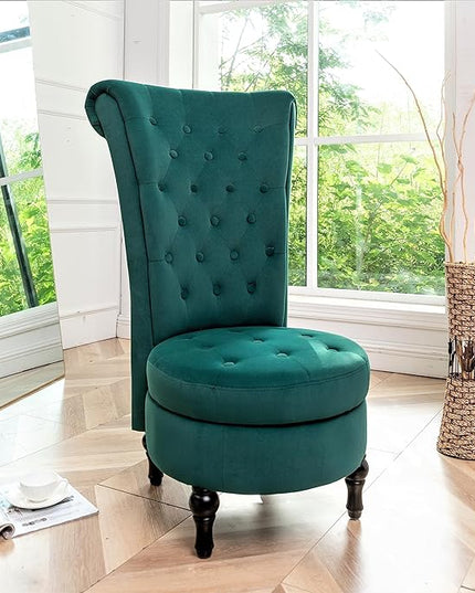 Royal High-Back Velvet Accent Chair for Vanity with Storage and Luxurious Upholstery, Retro Design and Versatile Usage for Living Room, Bedroom, Lounge and Office, Green - LeafyLoom