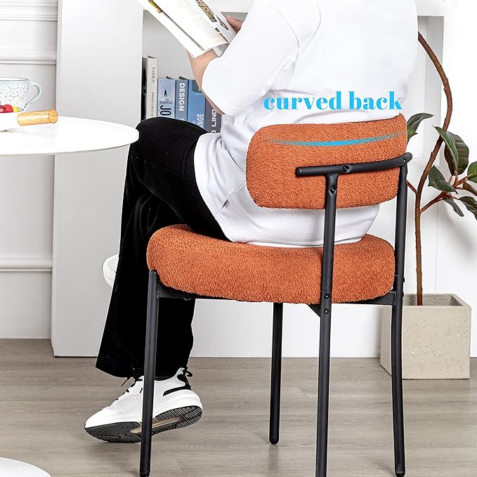 DYHOME Mid-Century Modern Dining Chairs Set of 2, Kitchen Dining Room Chairs, Comfortable Upholstered Chairs for Dining Room Kitchen Living Room with Matte Black Metal Frame, Orange - LeafyLoom